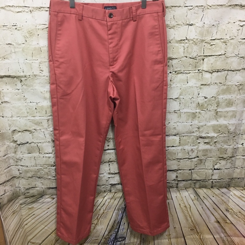 Izod Salmon Cotton Flat Front Chino Pants